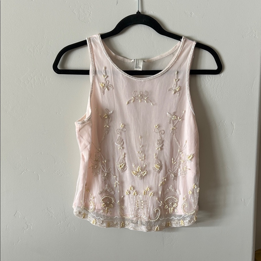 Forever 21 Blush and Gold Embroidered Tank
